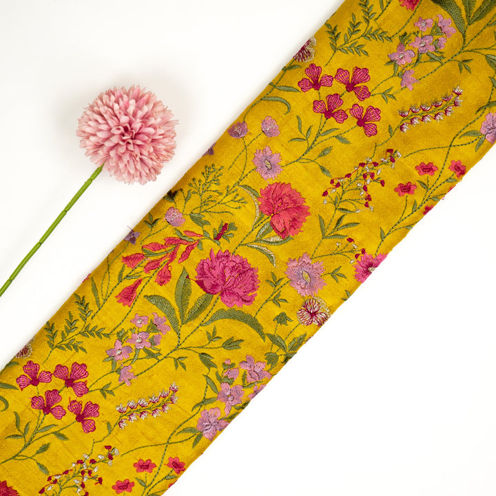 Mehvish Jaal on Gold Raw Silk Embroidered Fabric