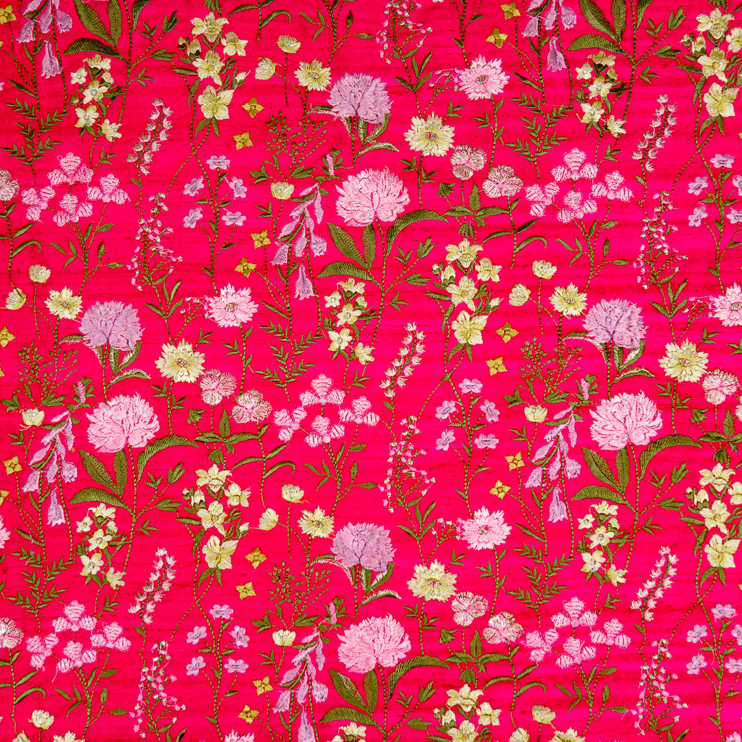 Mehvish Jaal on Fuxia Raw Silk Embroidered Fabric