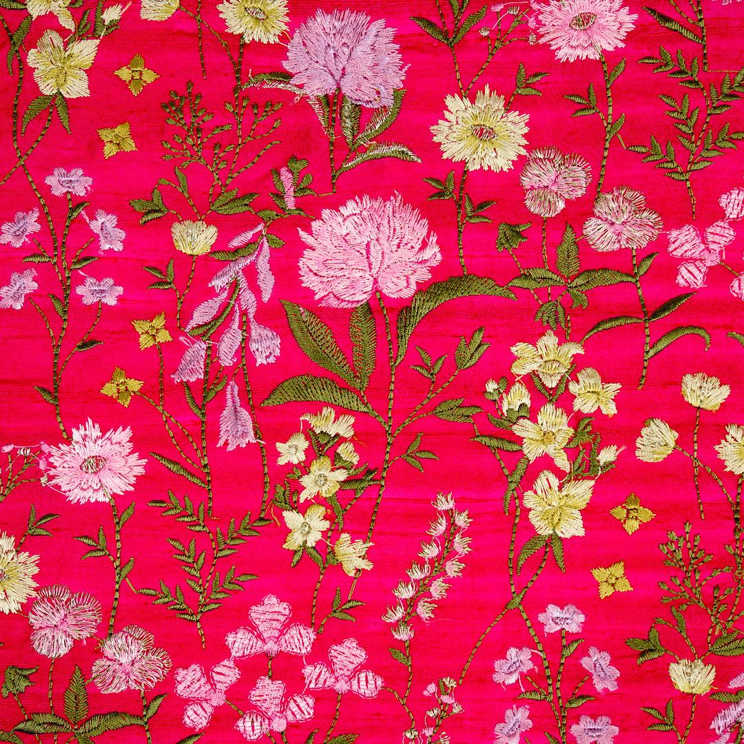 Mehvish Jaal on Fuxia Raw Silk Embroidered Fabric
