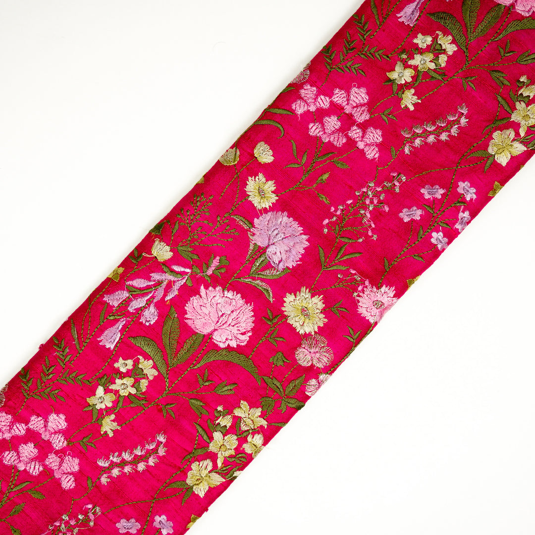 Mehvish Jaal on Fuxia Raw Silk Embroidered Fabric