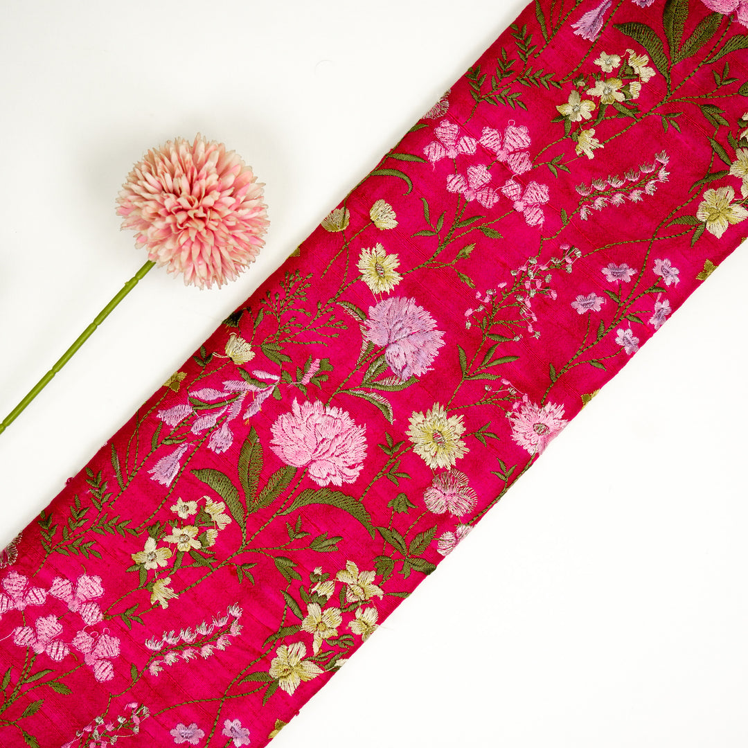 Mehvish Jaal on Fuxia Raw Silk Embroidered Fabric