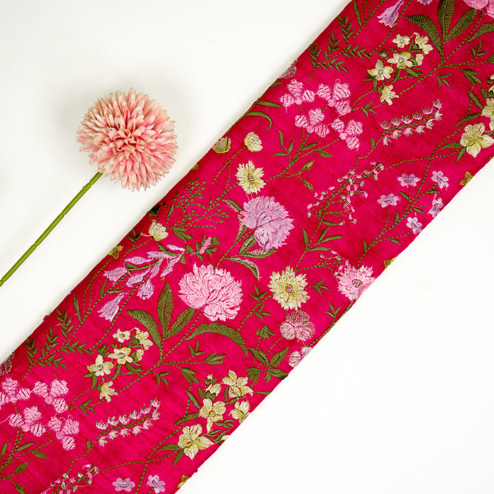 Mehvish Jaal on Fuxia Raw Silk Embroidered Fabric