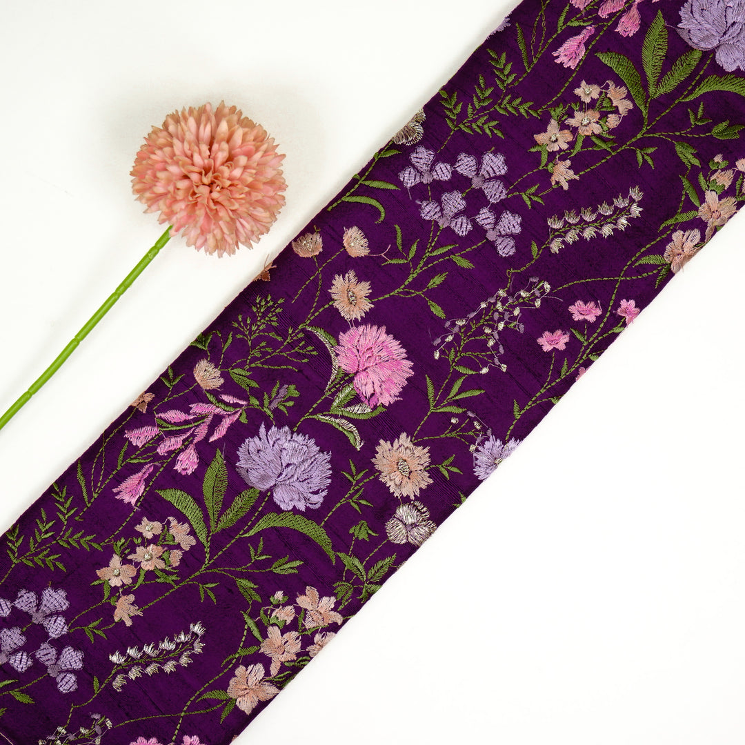 Mehvish Jaal on Purple Raw Silk Embroidered Fabric