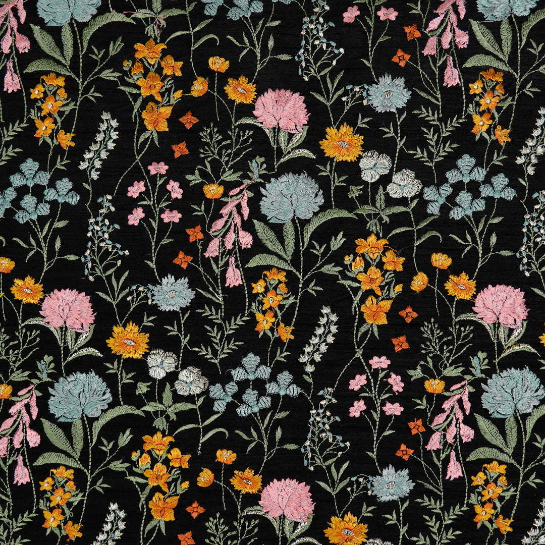 Mehvish Jaal on Black Raw Silk Embroidered Fabric