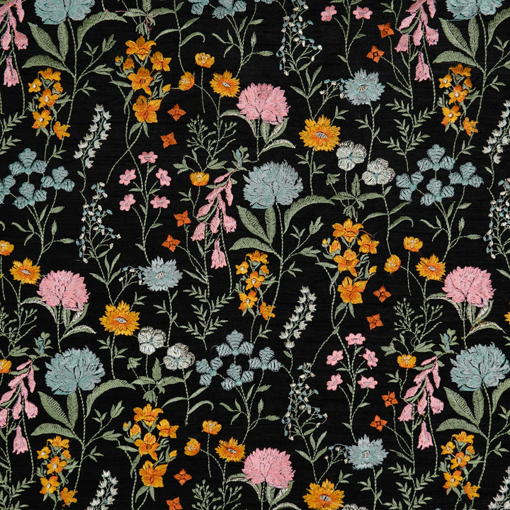 Mehvish Jaal on Black Raw Silk Embroidered Fabric
