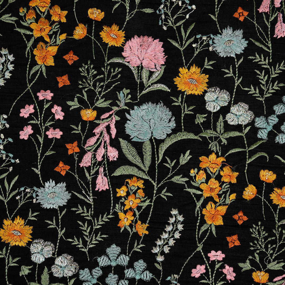 Mehvish Jaal on Black Raw Silk Embroidered Fabric