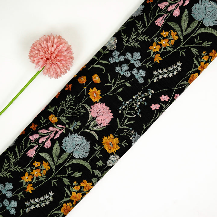Mehvish Jaal on Black Raw Silk Embroidered Fabric