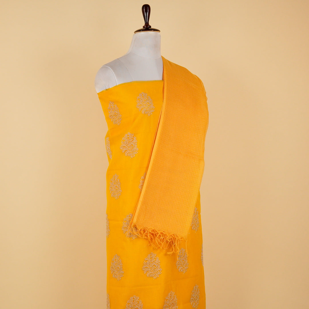 Siddhi Buta Suit fabric set on Munga Kota (Unstitched)- Gold