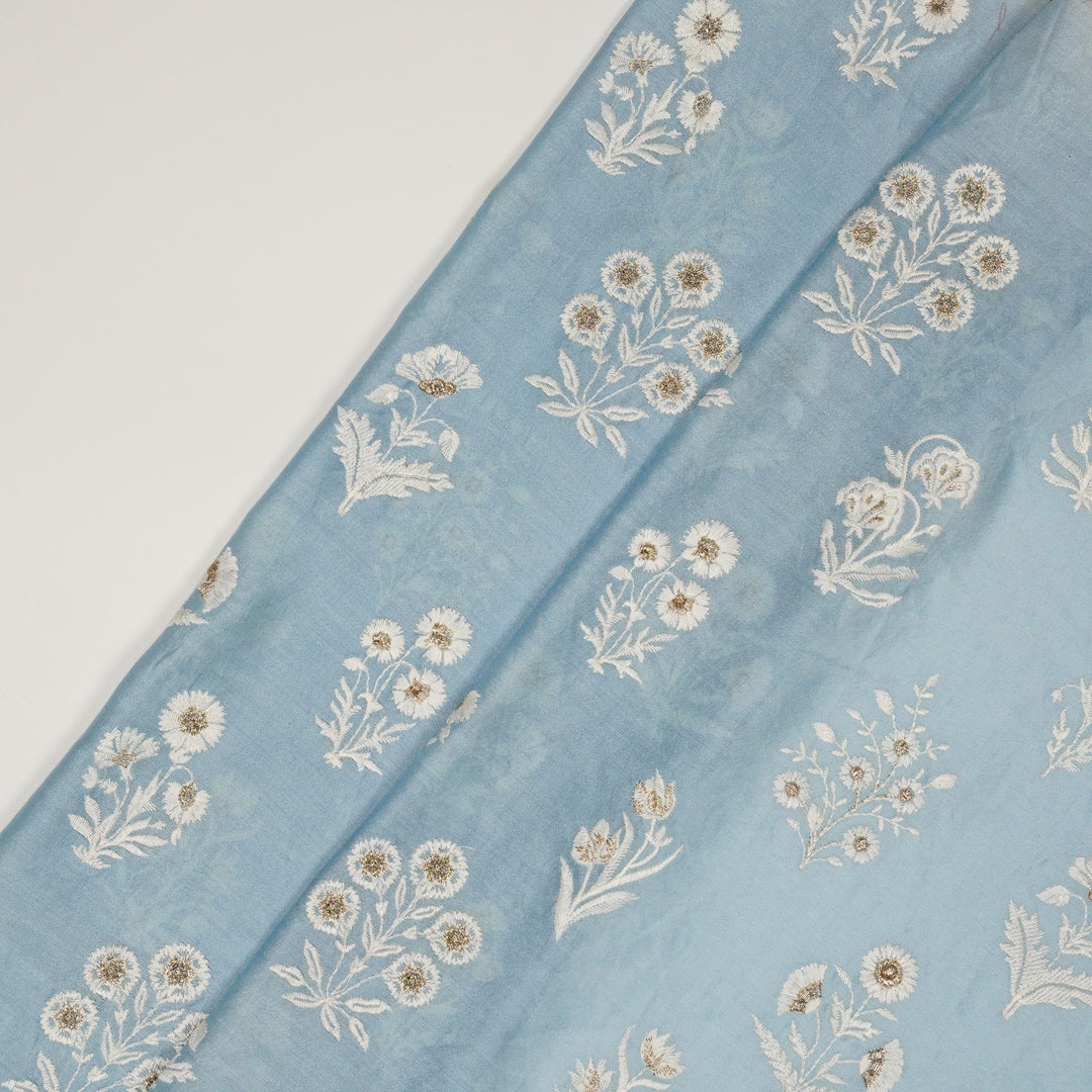 Alaya Floral Buta on Sky Blue Silk Chanderi Embroidered Fabric