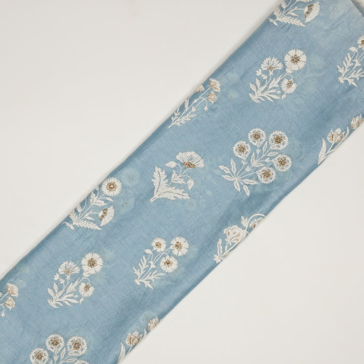 Alaya Floral Buta on Sky Blue Silk Chanderi Embroidered Fabric