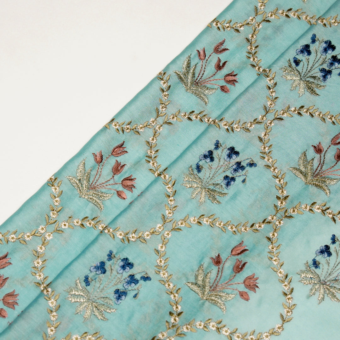 Divisha Jaal on Light Turquoise Silk Chanderi Embroidered Fabric