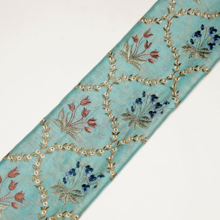 Divisha Jaal on Light Turquoise Silk Chanderi Embroidered Fabric