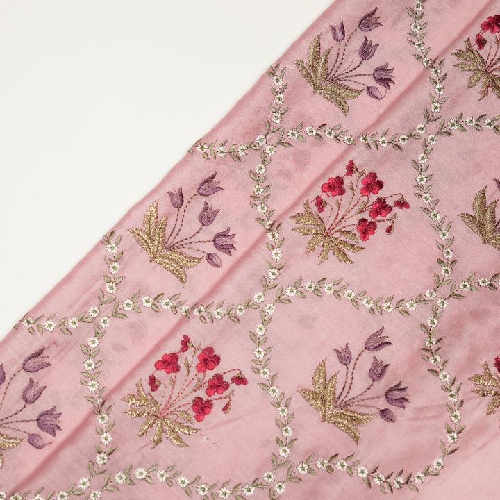 Divisha Jaal on Pink Silk Chanderi Embroidered Fabric