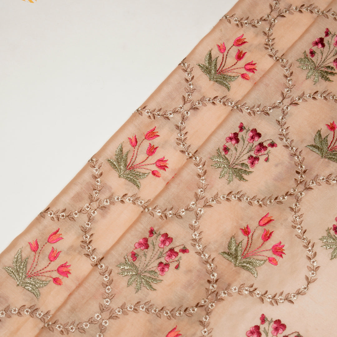 Divisha Jaal on Peach Silk Chanderi Embroidered Fabric