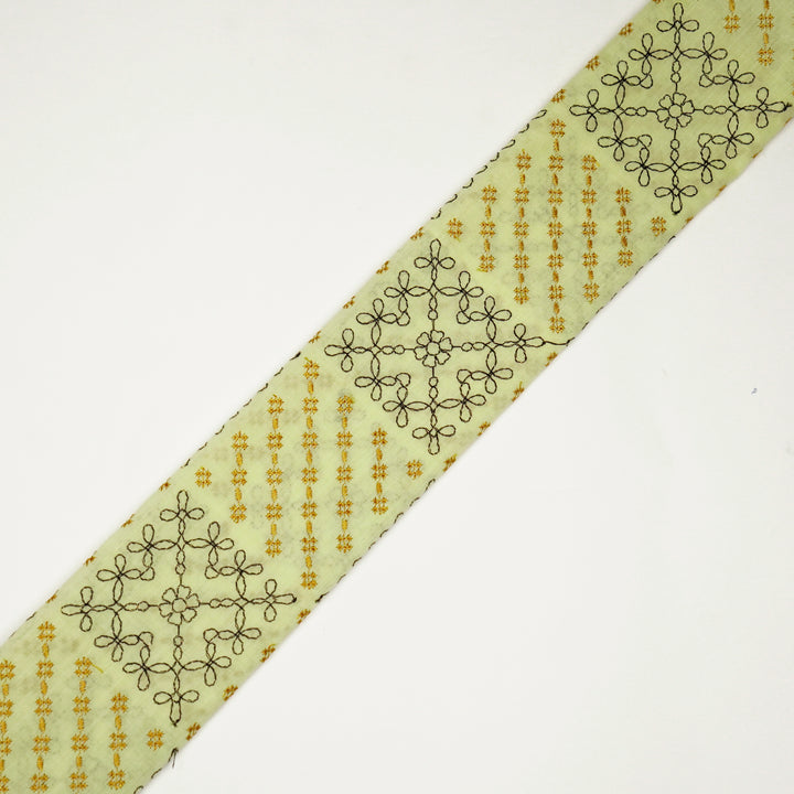 Ruhika Jaal on Light Lemon Malmal Embroidered Fabric