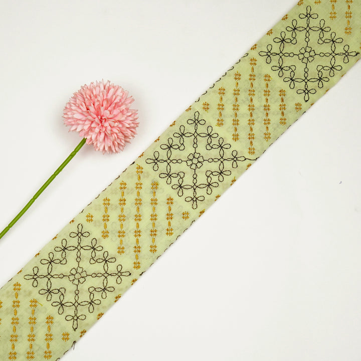 Ruhika Jaal on Light Lemon Malmal Embroidered Fabric