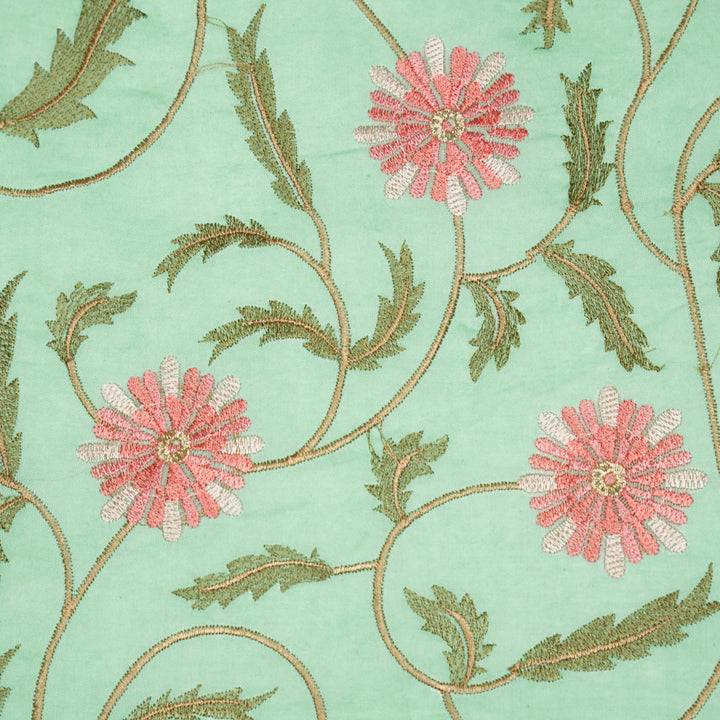 Rajvi Jaal on Mint Green Malmal Embroidered Fabric