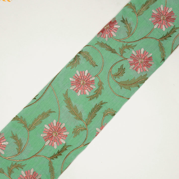 Rajvi Jaal on Mint Green Malmal Embroidered Fabric