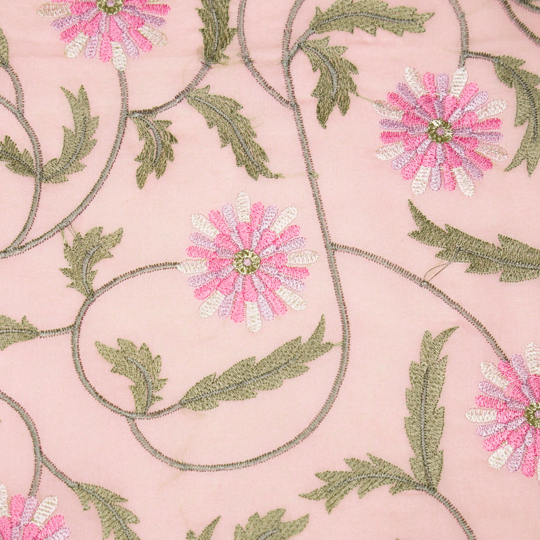 Rajvi Jaal on Pink Malmal Embroidered Fabric