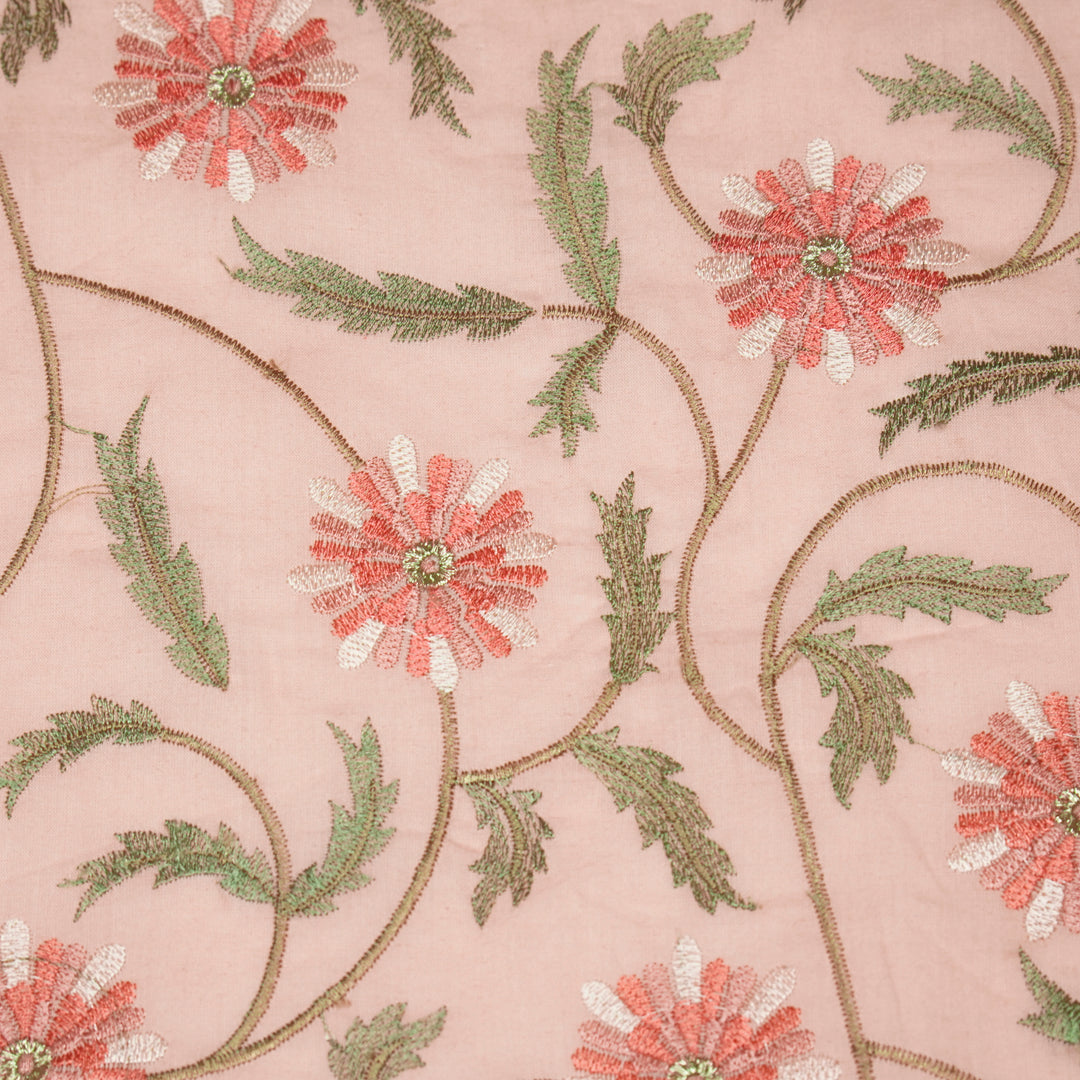 Rajvi Jaal on Light Peach Malmal Embroidered Fabric