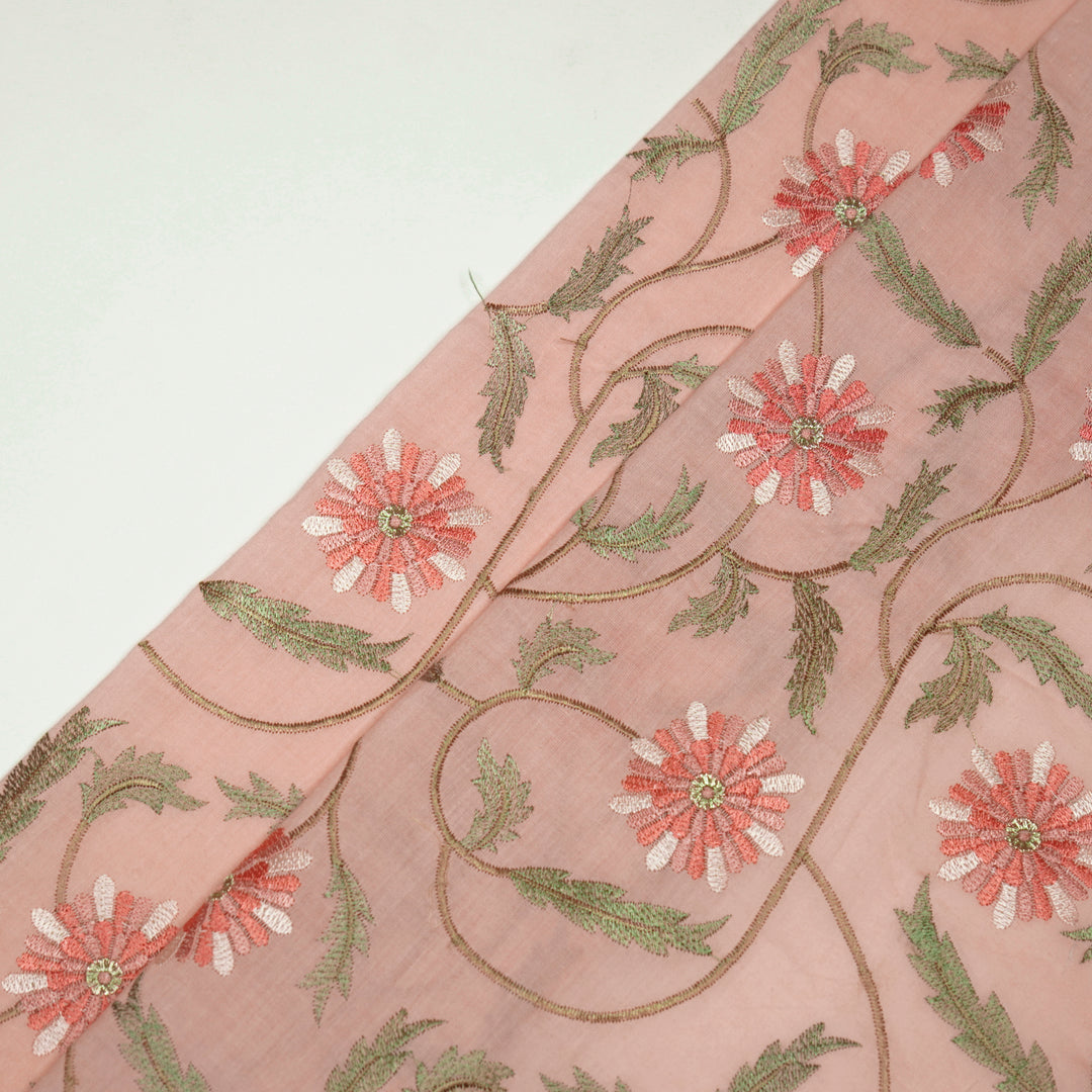 Rajvi Jaal on Light Peach Malmal Embroidered Fabric