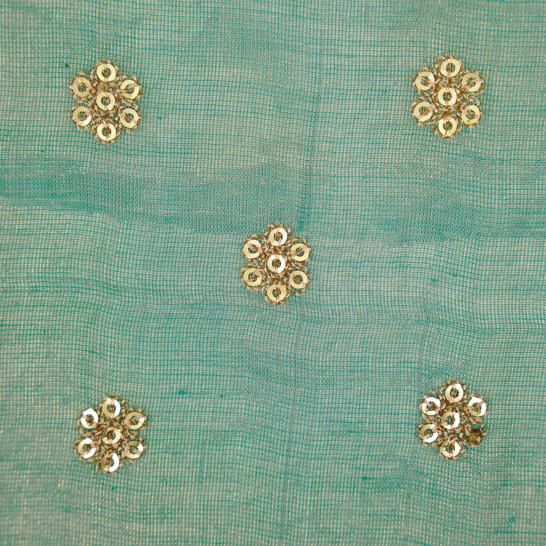 Sona Buti on Turquoise Tissue Embroidered Fabric