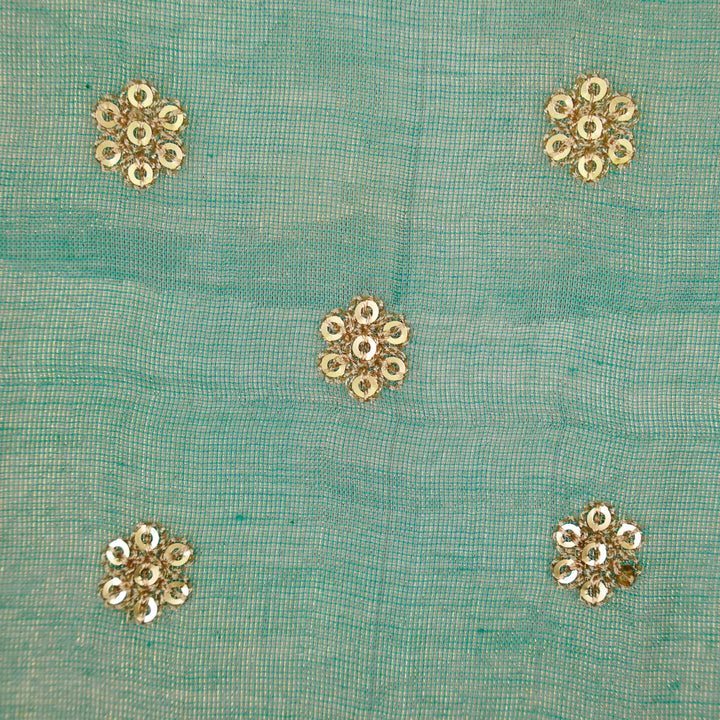 Sona Buti on Turquoise Tissue Embroidered Fabric