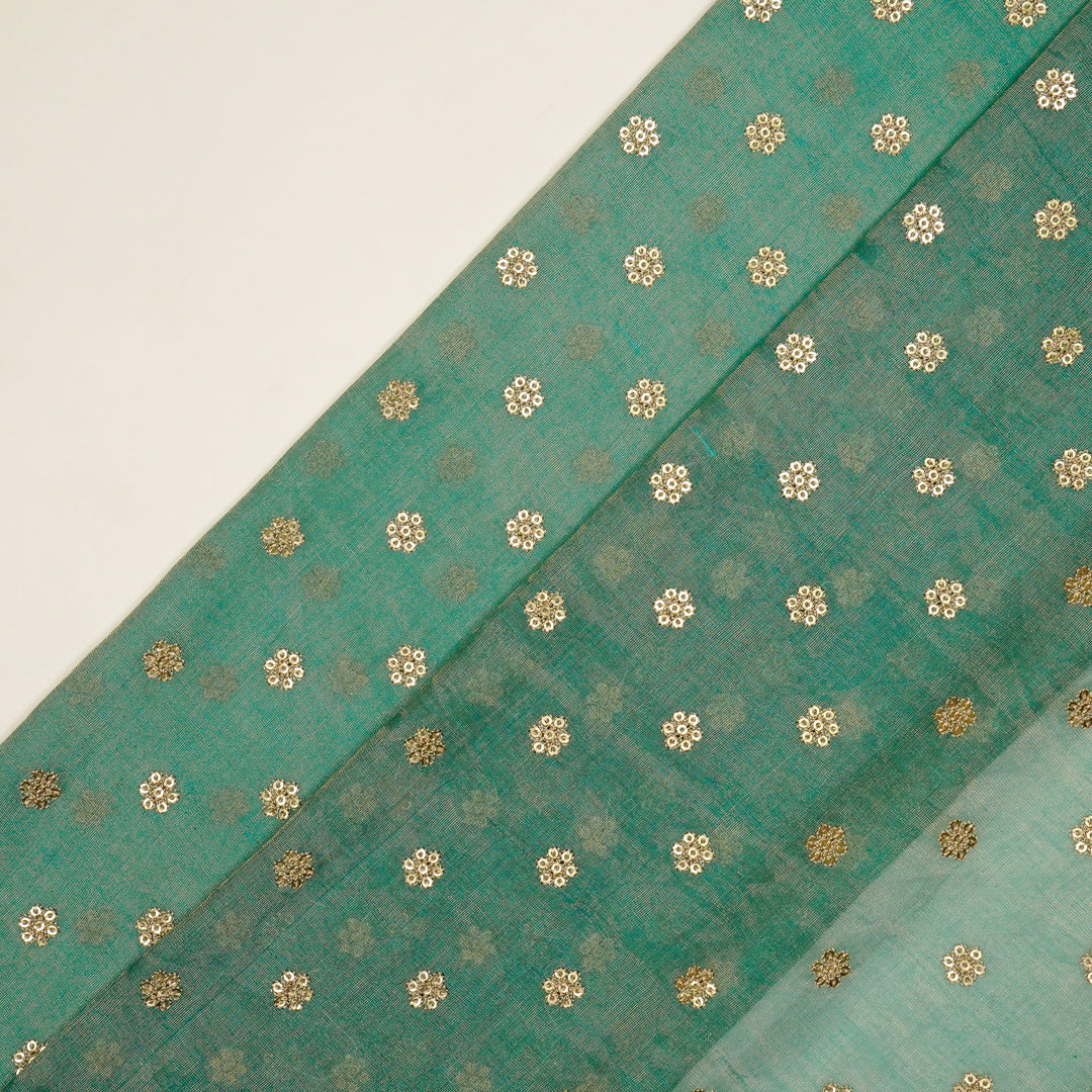 Sona Buti on Turquoise Tissue Embroidered Fabric