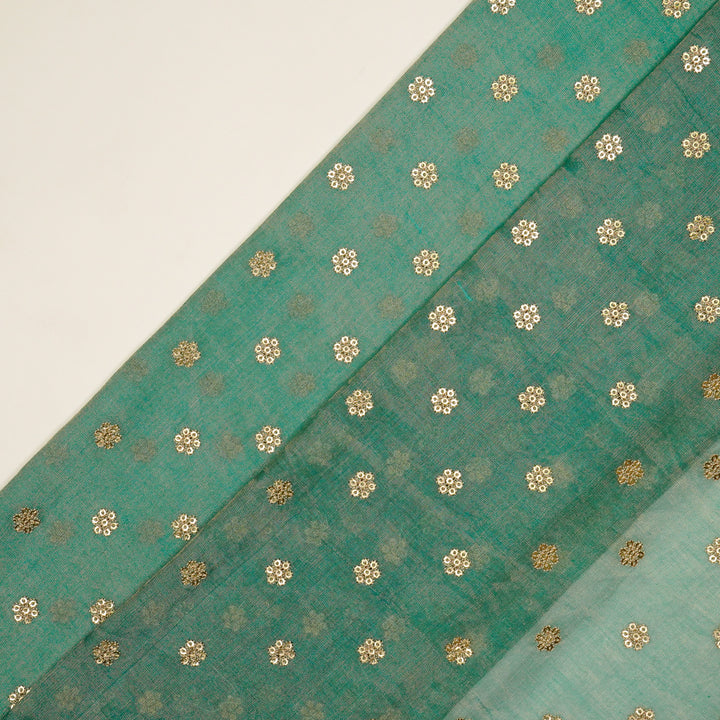 Sona Buti on Turquoise Tissue Embroidered Fabric