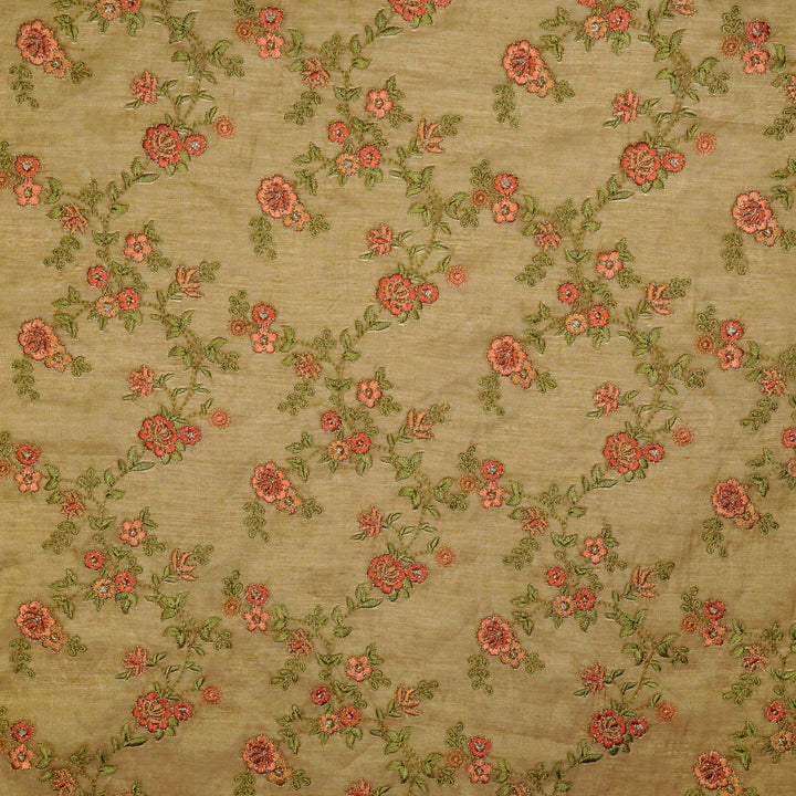 Wardiya Jaal on Mouse Tissue Embroidered Fabric