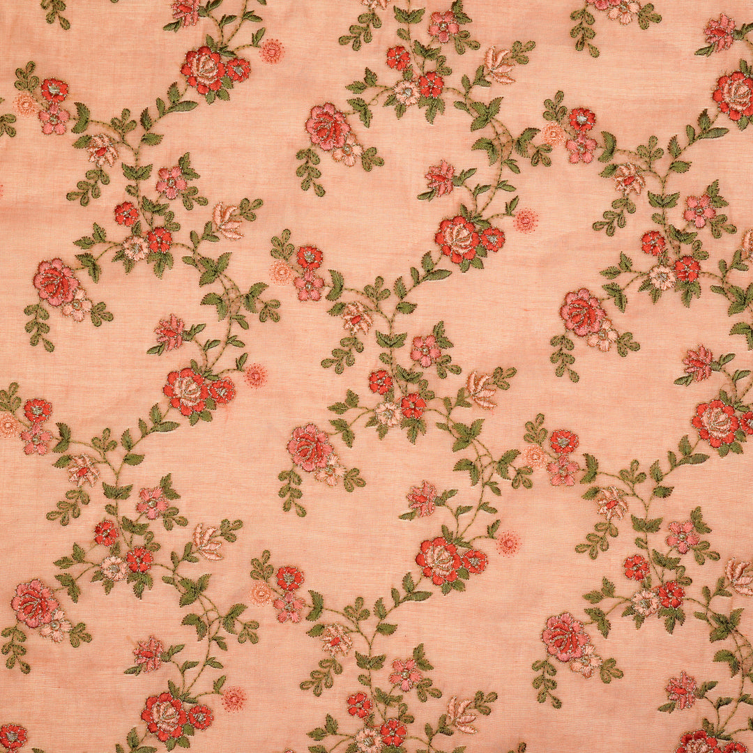 Wardiya Jaal on Peach Tissue Embroidered Fabric