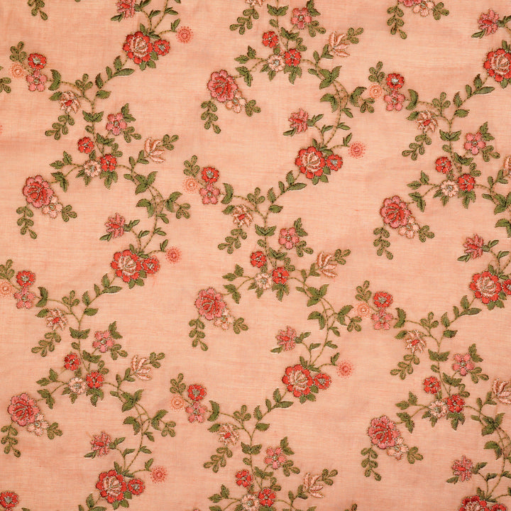 Wardiya Jaal on Peach Tissue Embroidered Fabric