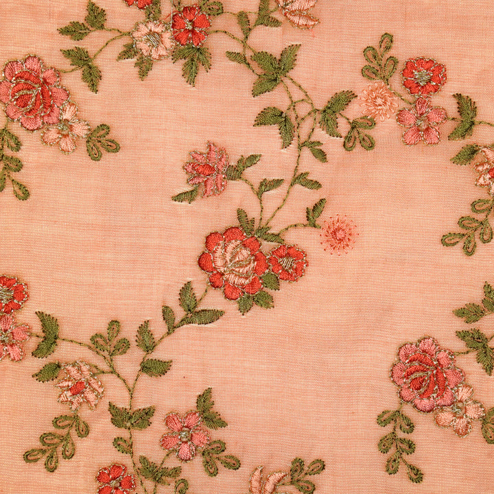Wardiya Jaal on Peach Tissue Embroidered Fabric