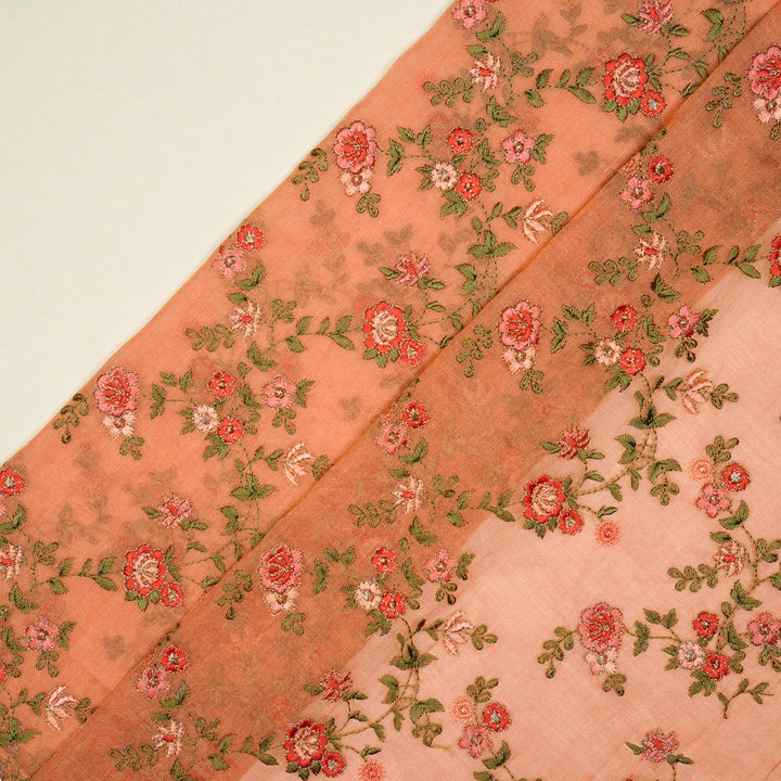 Wardiya Jaal on Peach Tissue Embroidered Fabric