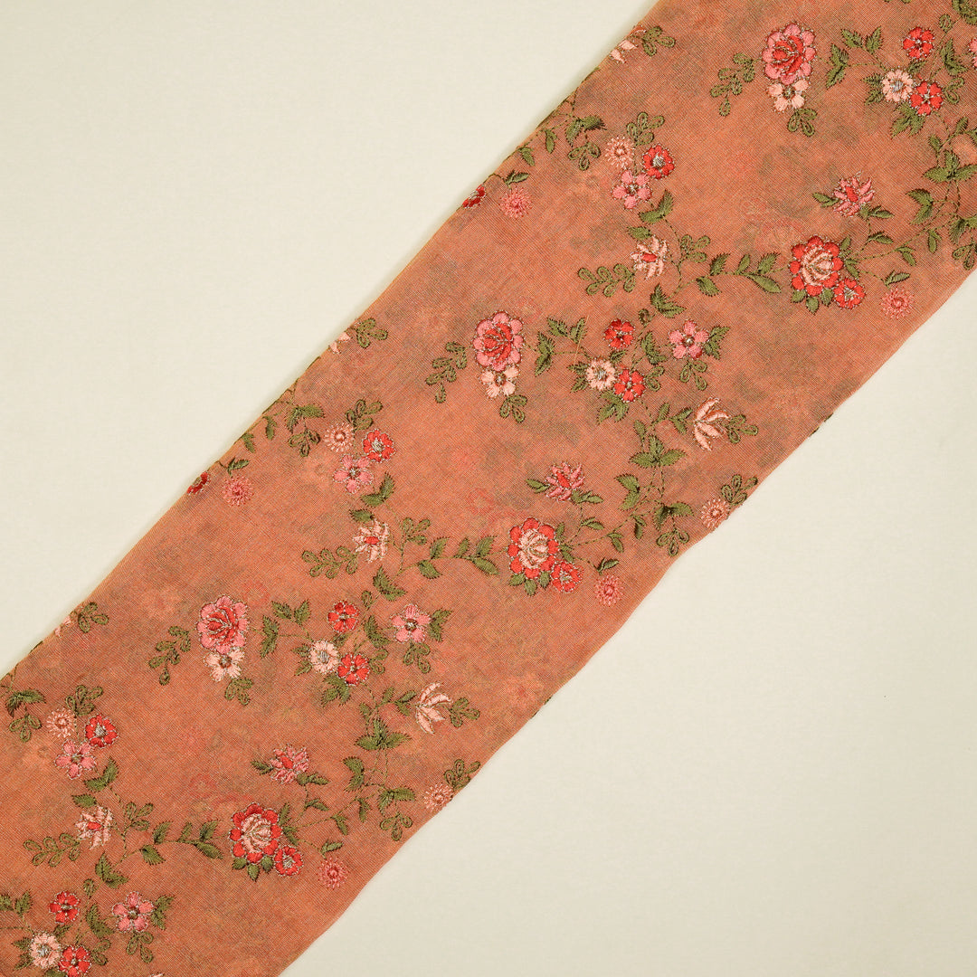 Wardiya Jaal on Peach Tissue Embroidered Fabric