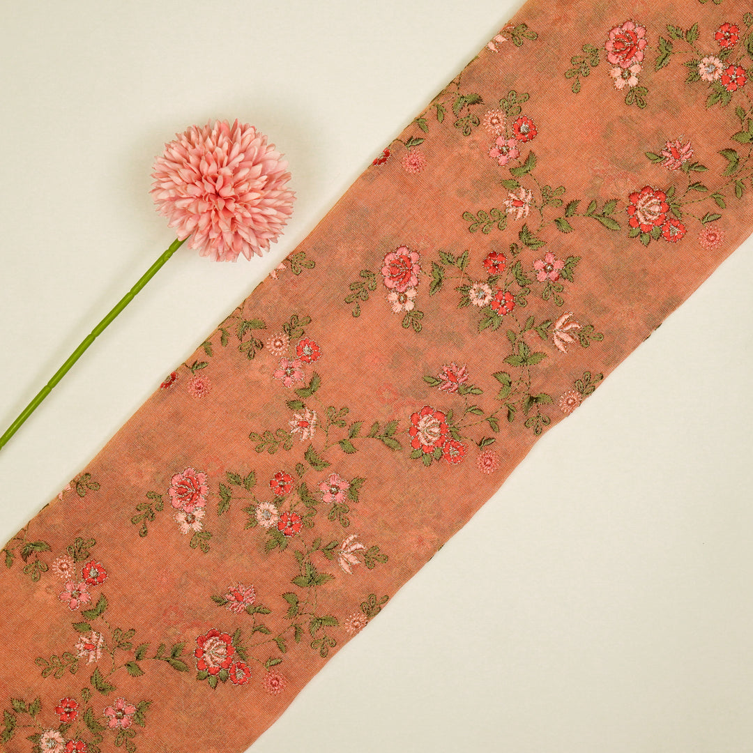 Wardiya Jaal on Peach Tissue Embroidered Fabric