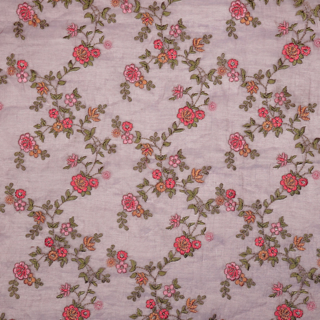 Wardiya Jaal on Mauve Tissue Embroidered Fabric