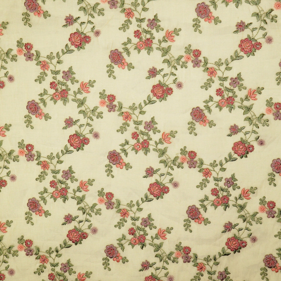 Wardiya Jaal on Natural Tissue Embroidered Fabric