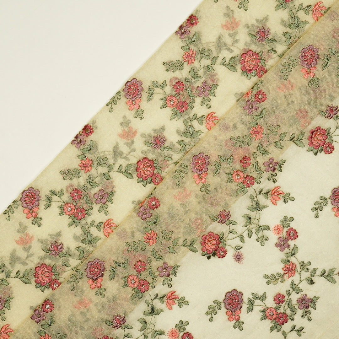 Wardiya Jaal on Natural Tissue Embroidered Fabric