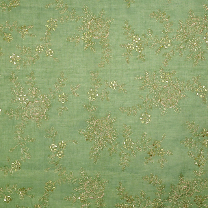 Jamira Jaal on Sea Green Tissue Embroidered Fabric