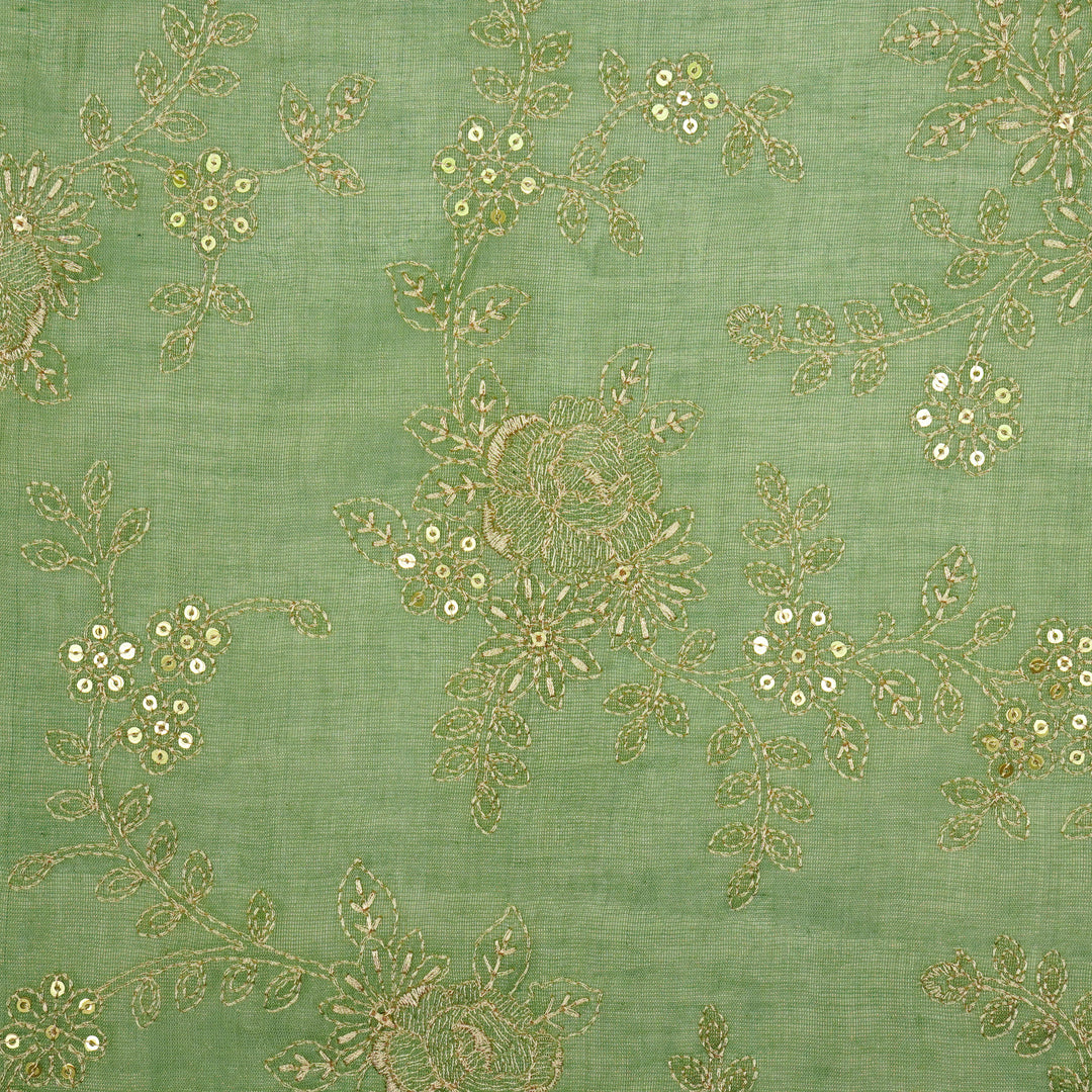 Jamira Jaal on Sea Green Tissue Embroidered Fabric