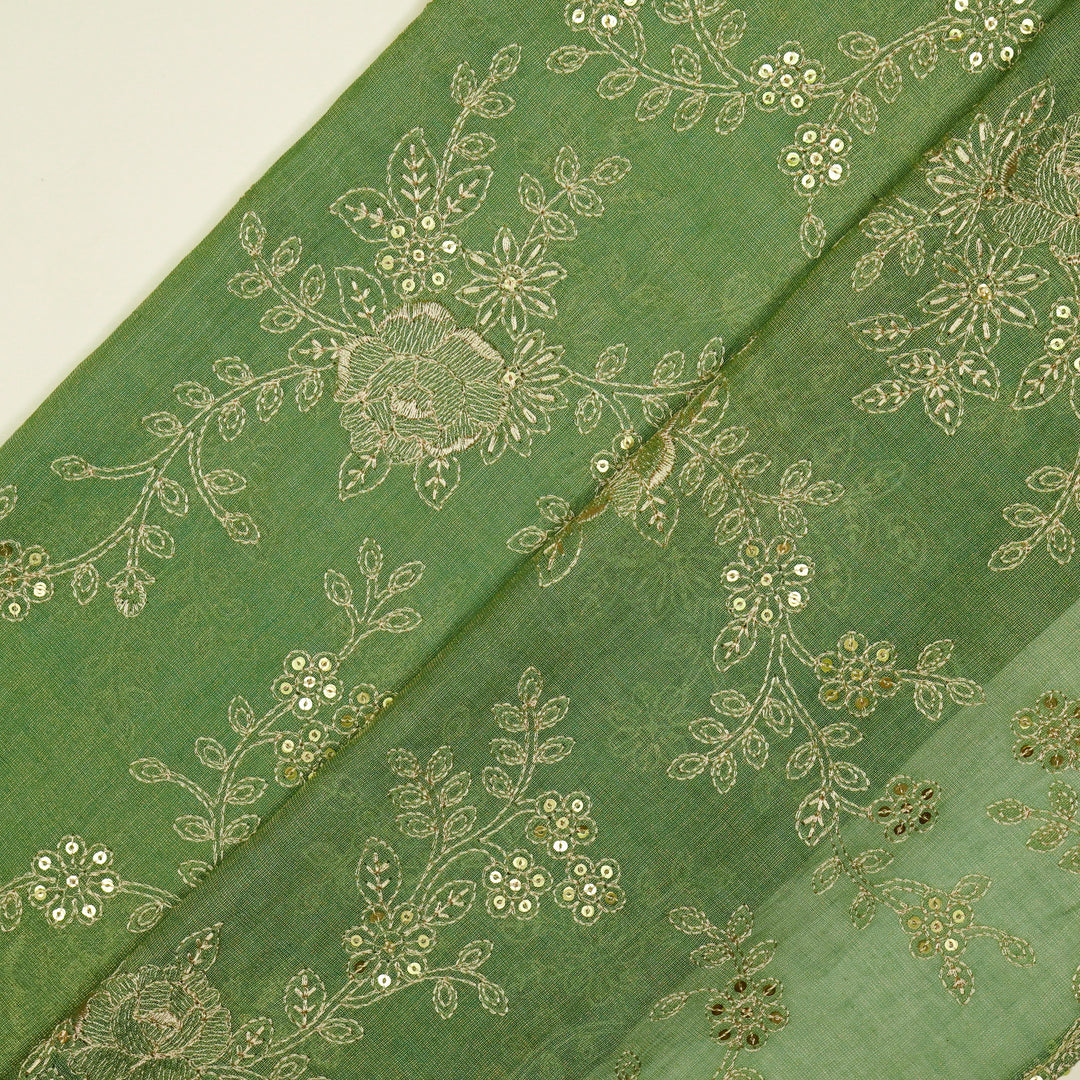 Jamira Jaal on Sea Green Tissue Embroidered Fabric