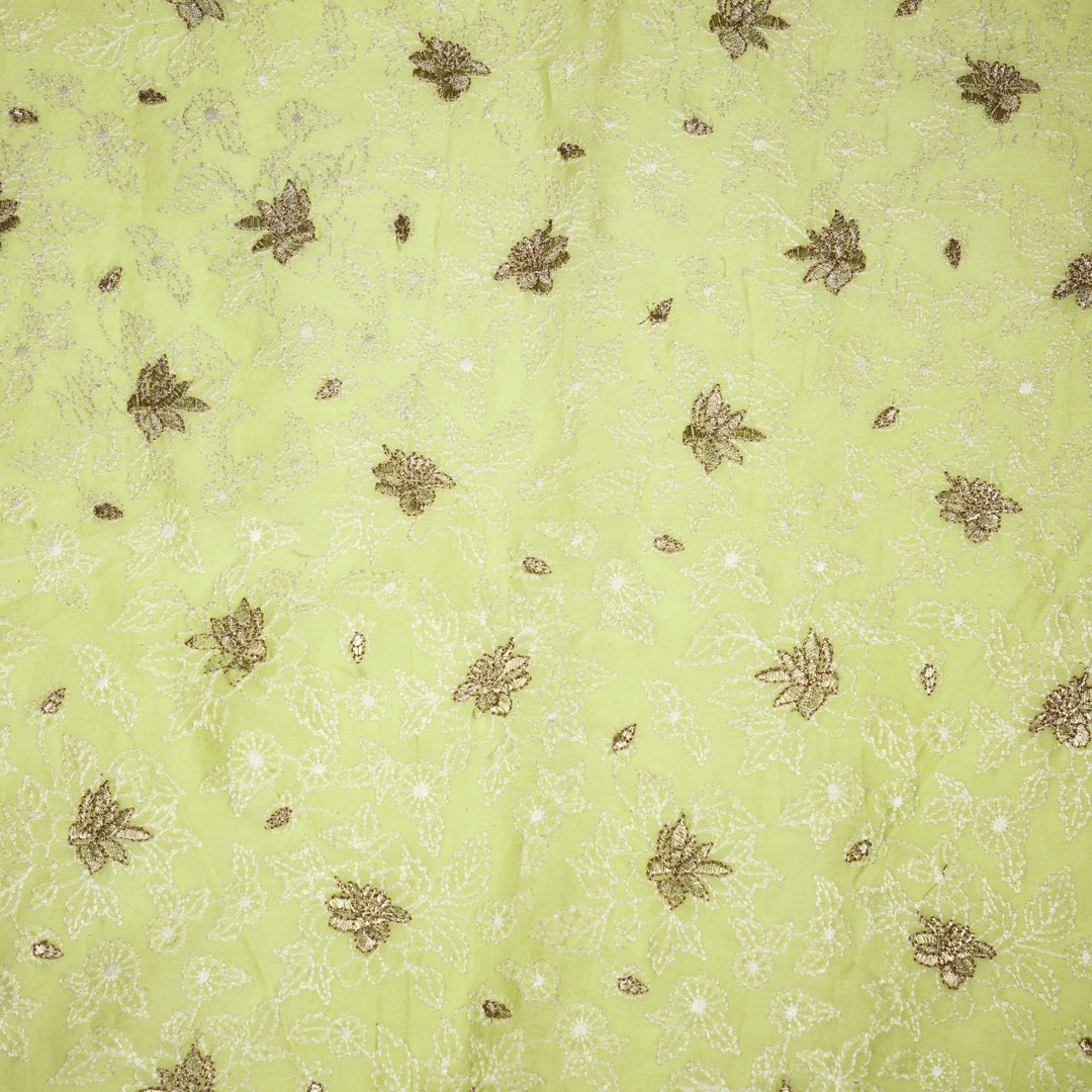Sreeja Jaal on Chick Yellow Silk Chanderi Embroidered Fabric