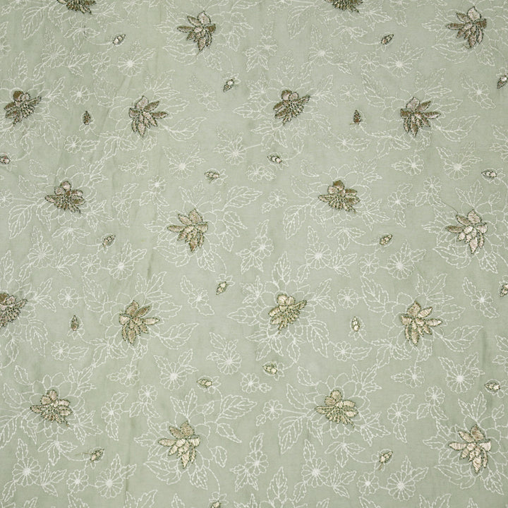 Sreeja Jaal on Moss Green Silk Chanderi Embroidered Fabric