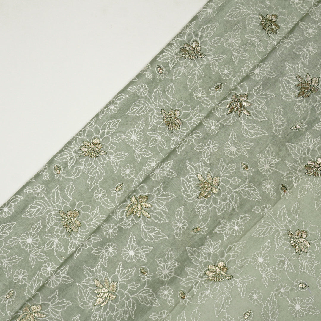 Sreeja Jaal on Moss Green Silk Chanderi Embroidered Fabric