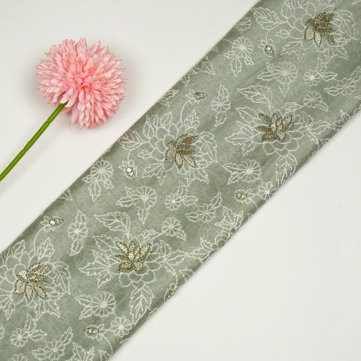 Sreeja Jaal on Moss Green Silk Chanderi Embroidered Fabric