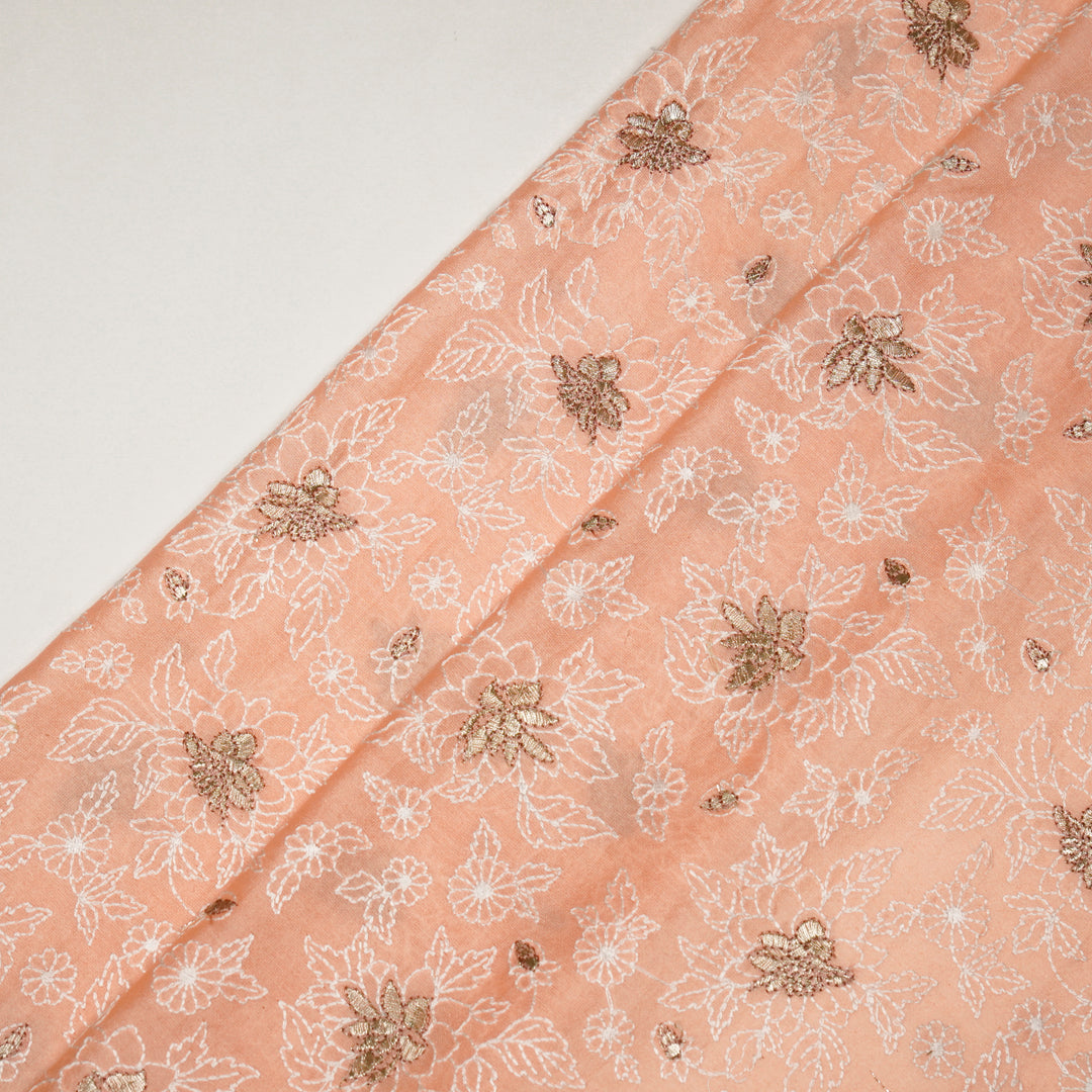 Sreeja Jaal on Light Peach Silk Chanderi Embroidered Fabric