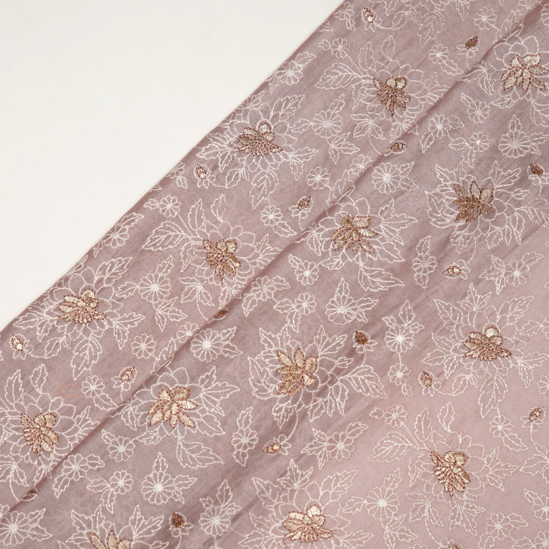 Sreeja Jaal on Dusky Mauve Silk Chanderi Embroidered Fabric