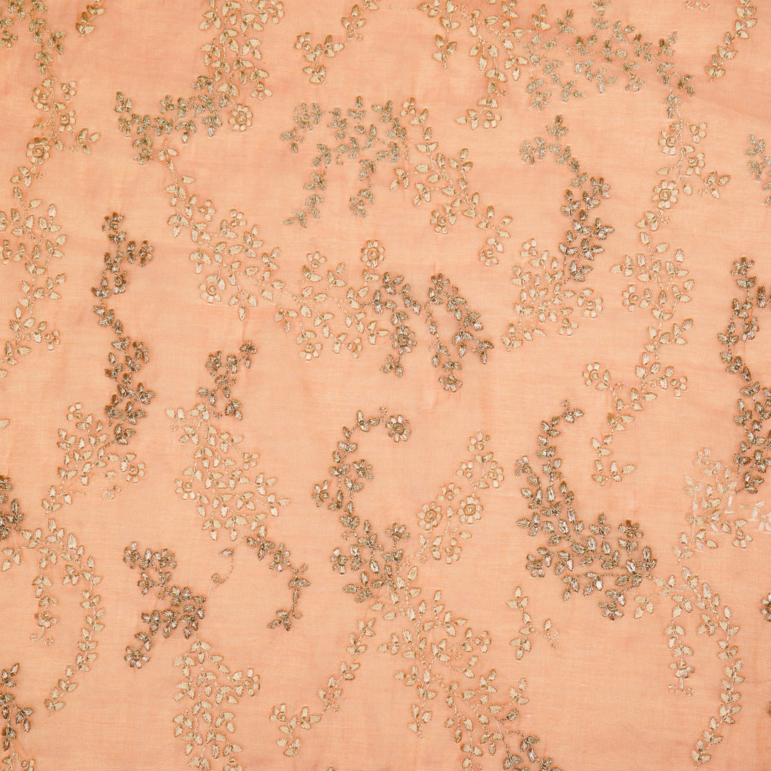 Amoli Jaal on Peach Tissue Embroidered Fabric
