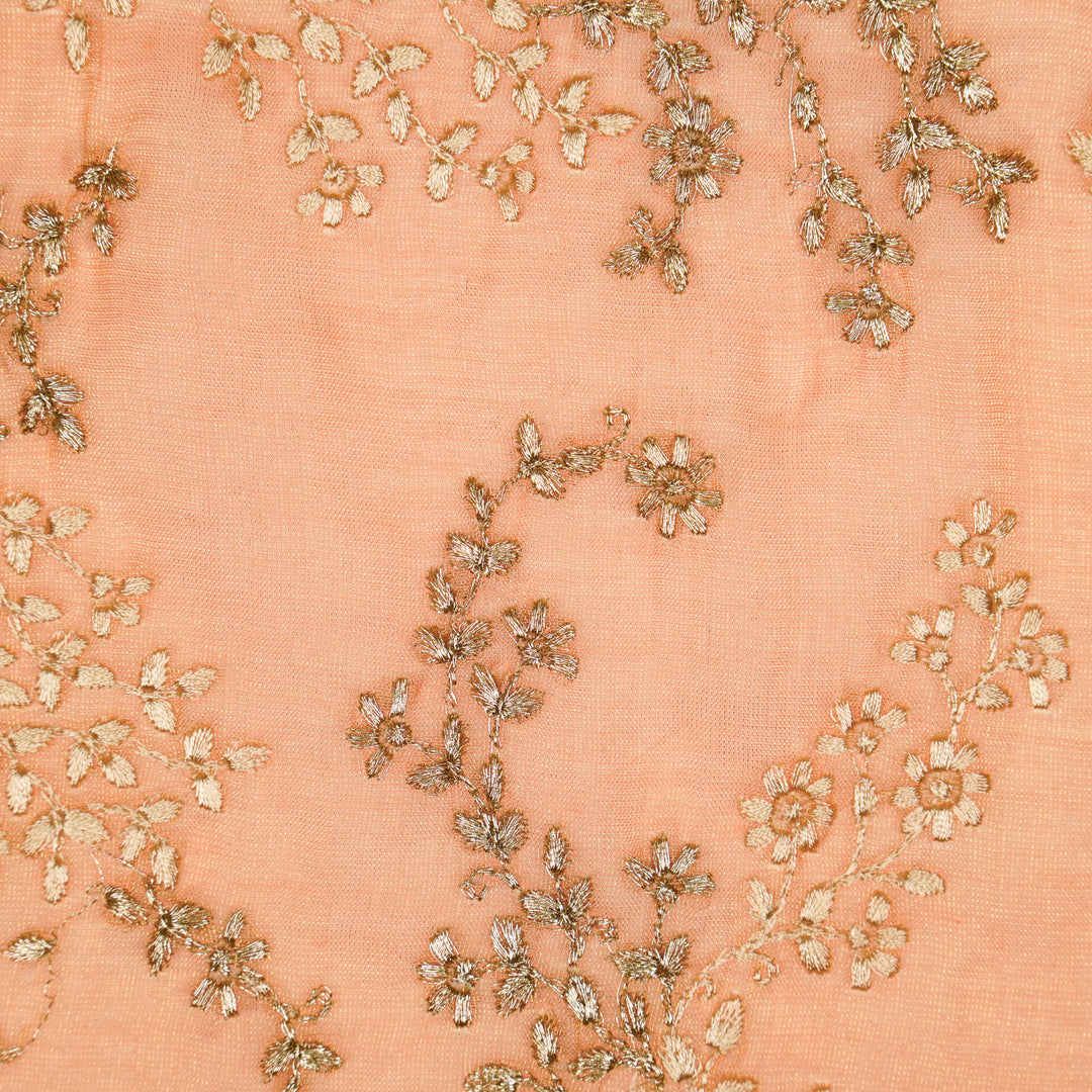 Amoli Jaal on Peach Tissue Embroidered Fabric